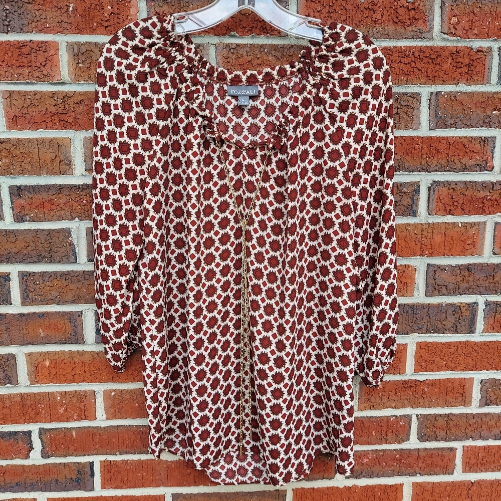 Peasant Blouse. Size Medium with gold chain "ties". Never Worn.